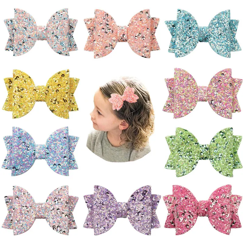 

3inch Glitter Sequins Girls Hair Bows Clips Shiny Hairpins Daily School Barrettes Headwear Baby Hair Clip Accessoires