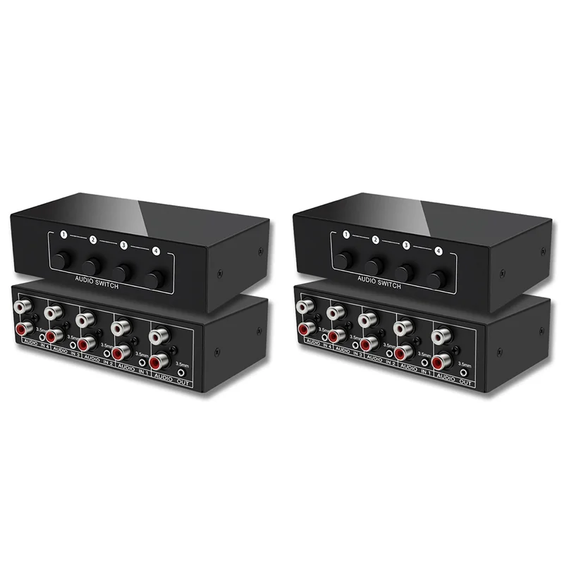Фото AA08-2 шт. 3,5 мм Aux + RCA L/R двунаправленный стерео аудиопереключатель 4 в 1 выход A/B аналоговый аудиопереключатель селектор №1