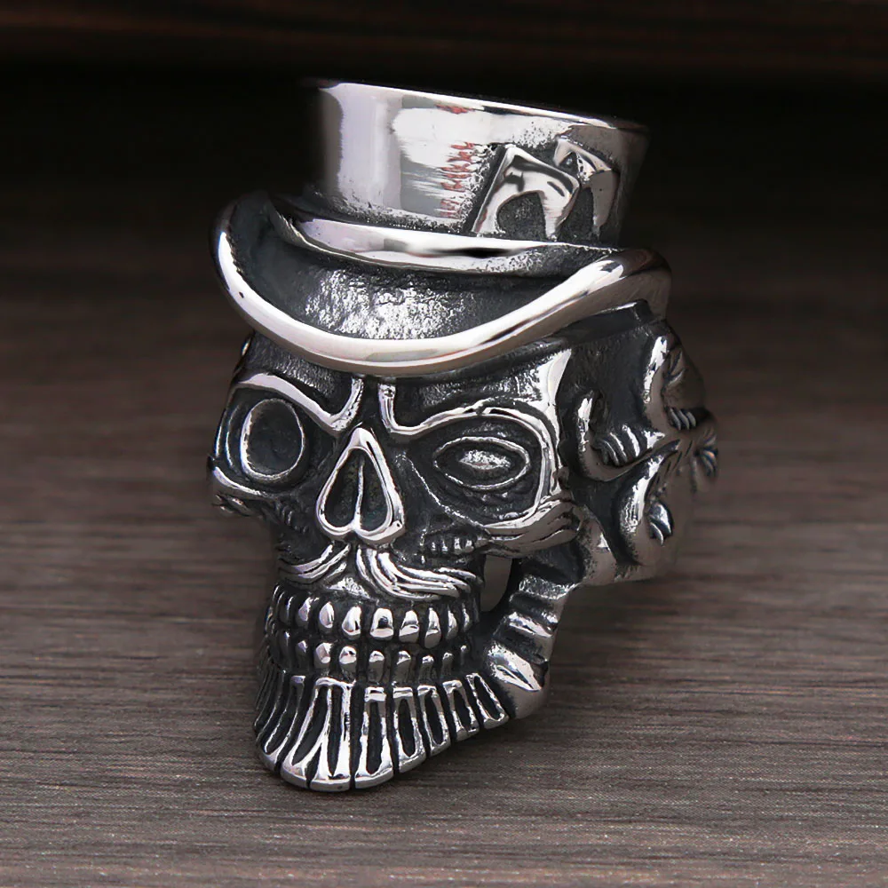 

Punk Hip Hop Magician Gentleman Skull Rings Stainless Steel Hat Ghost Head Men's Ring Biker Fashion Jewelry Dropshipping