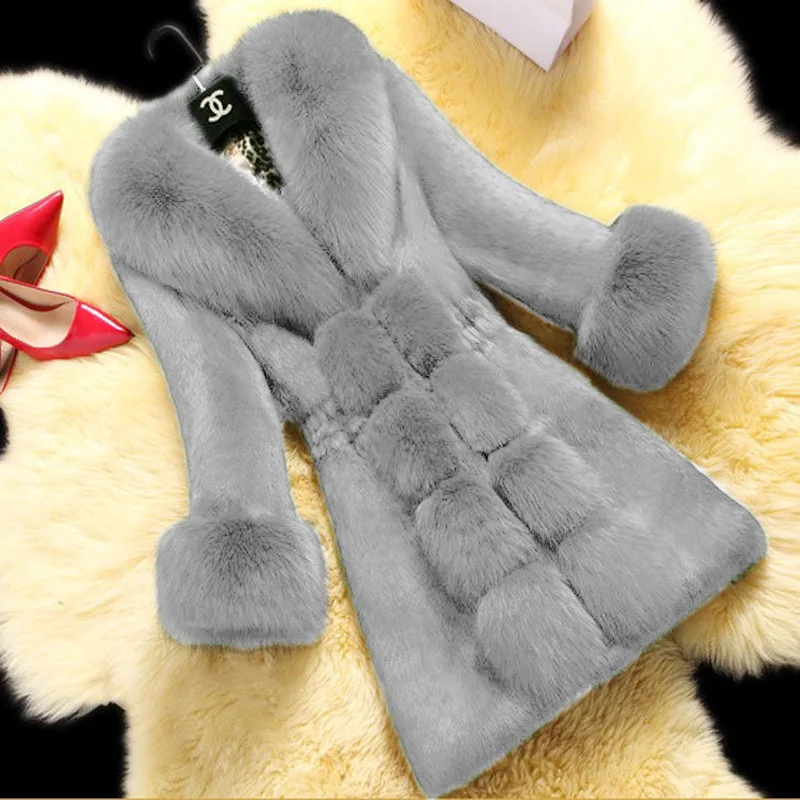 New Imitation Rabbit Fur Casual Ladies Imitation Fur Coat In The Long Fashion New Large Size Fox Fur Collar Women's Coat