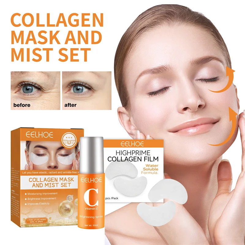 

Collagen Anti Aging Eye Mask Vc Whitening Serum Spray Set Wrinkle Remove Essence Firm Lift Hydrauronic Moisturizing Skin Care