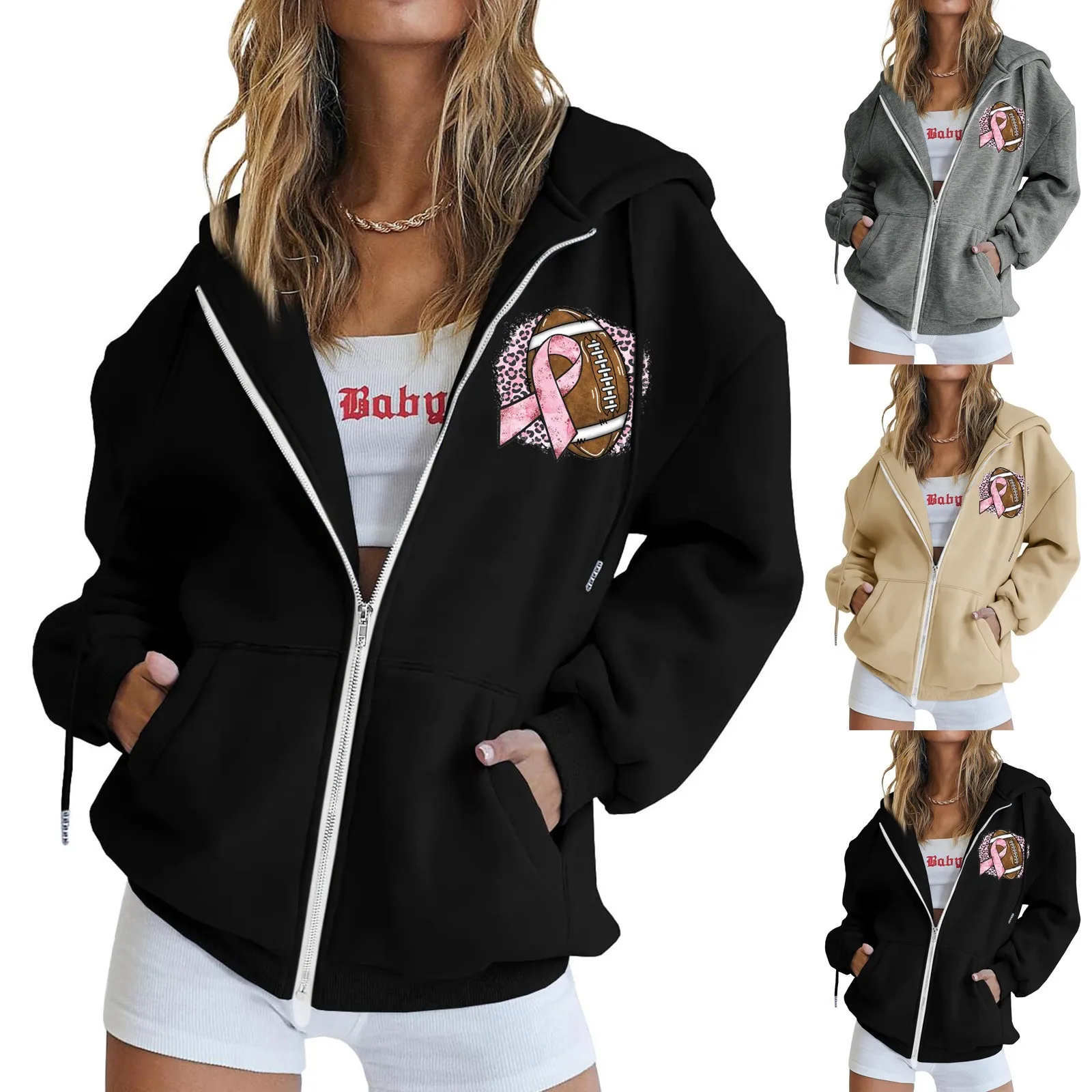 

Женская повседневная толстовка на молнии с капюшоном и длинным рукавом