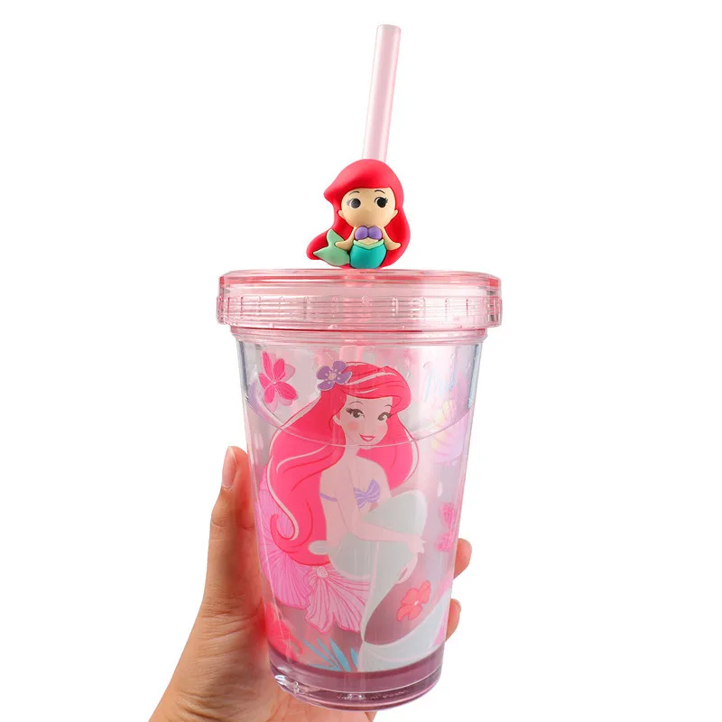 Кружка-непроливайка Disney Princess Elsa Mermaid для девочек с персонажами из мультфильмов Pixar, Мак-Куином, Микки Маусом, трехмерной формы с трубочкой.