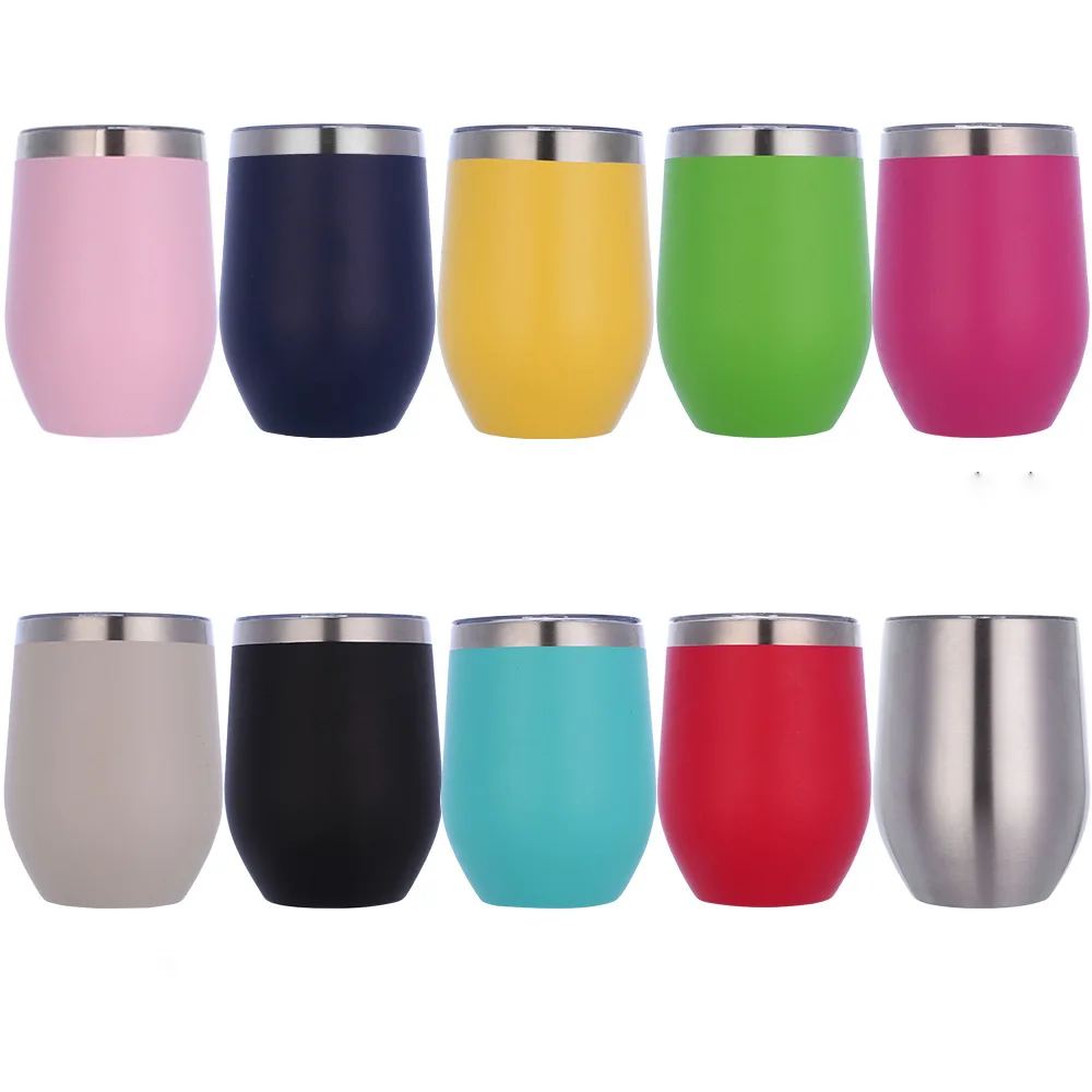 

12oz Stainless Steel Wine Copo Cafe Double Walled Insulated Tumblers With Lids Egg Tumbler Travel Portable Cup