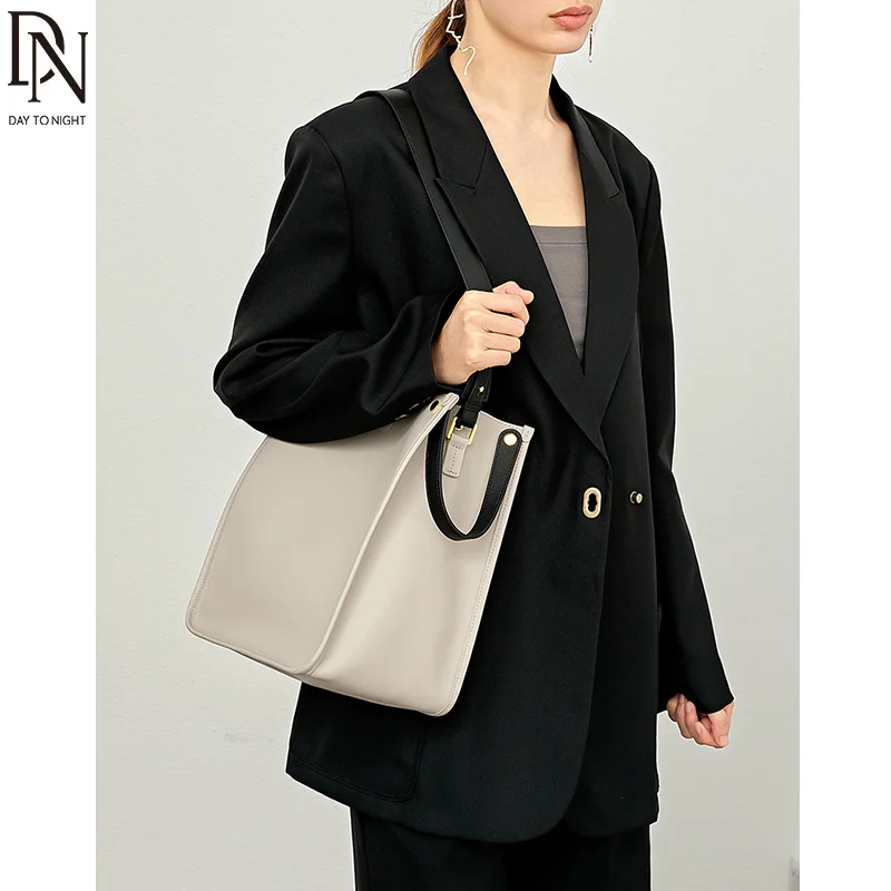 DN Split Leather Shoulder Bags for Women Large Capacity Commuter Fashion Tote Bags Double Handle Classic Design Ladies Handbag