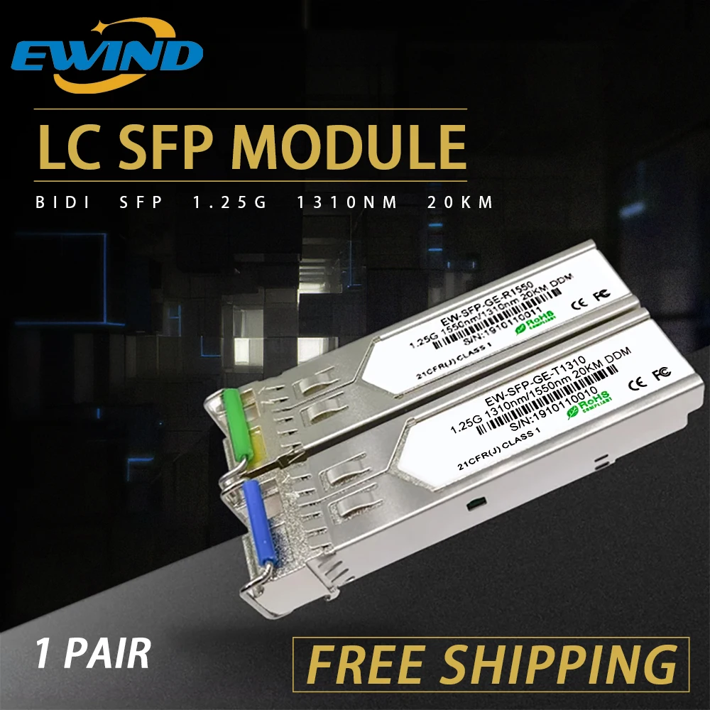 EWIND 1.25G LC SFP Module Single Fiber Optical Transceiver Gigabit Fiber SFP Switch Module 20km Compatible with Network Switch