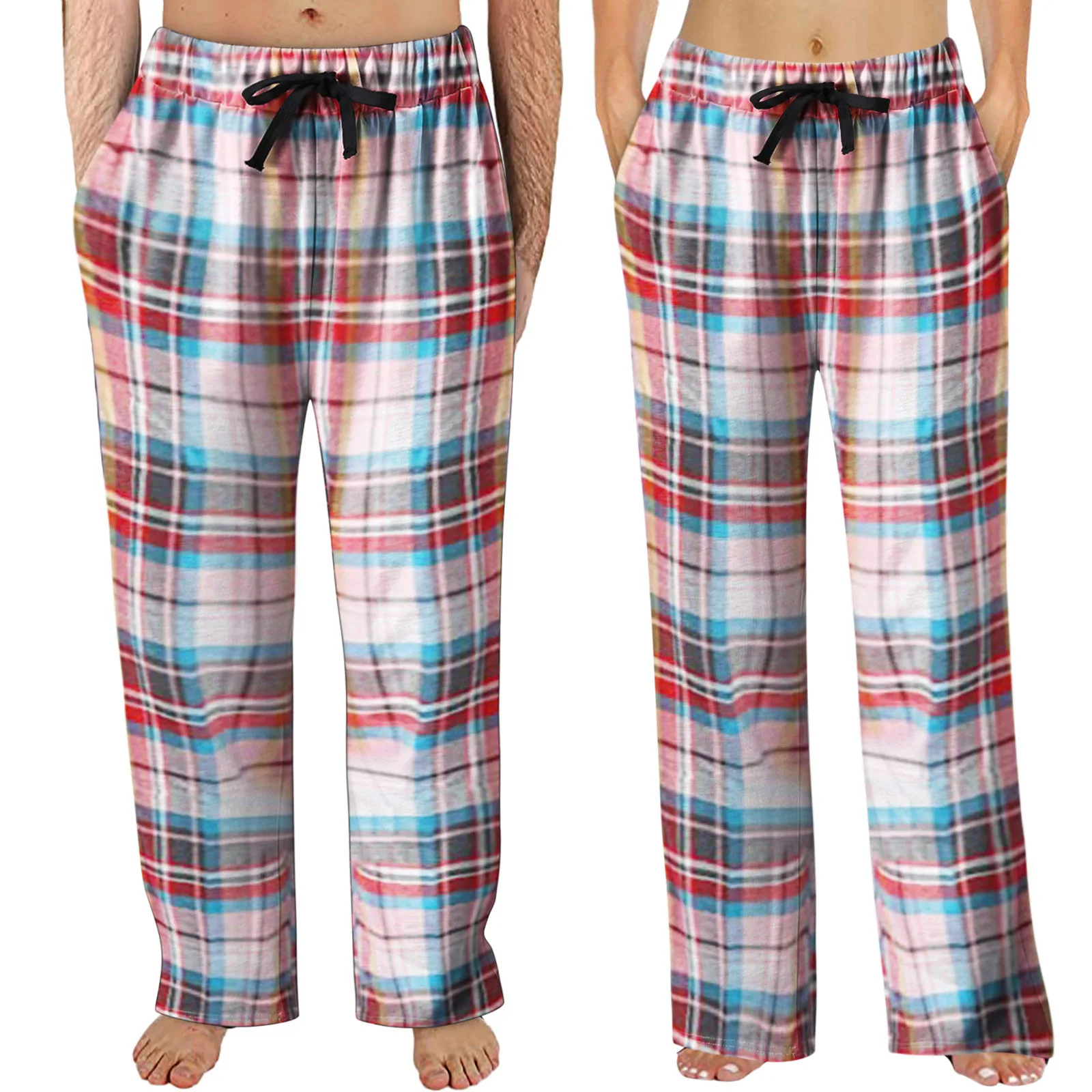 

Мужские прямые свободные повседневные брюки, модные мужские весенние повседневные клетчатые кружевные хлопковые пижамы для улицы, домашни...