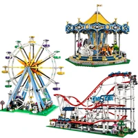with motor ferris wheel building blocks bricks roller coaster model carousel toys birthday christmas education gifts