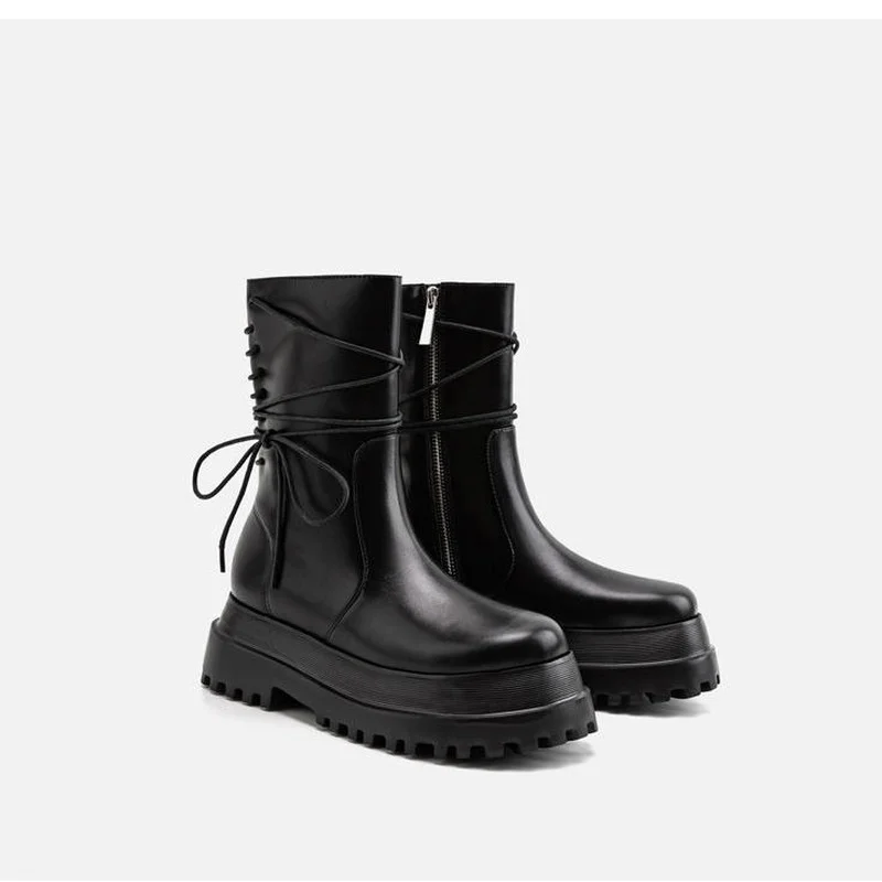 Women's Fashion Boots PU Leather Platform Female Bandage Ankle Boot Zipper  Thick Bottom Non Slip Woman Shoes Winter 2021 | АлиЭкспресс