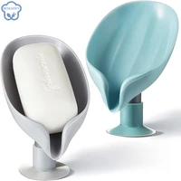 2pcs suction cup soap dish for bathroom shower portable leaf soap holder plastic sponge tray for kitchen bathroom accessories