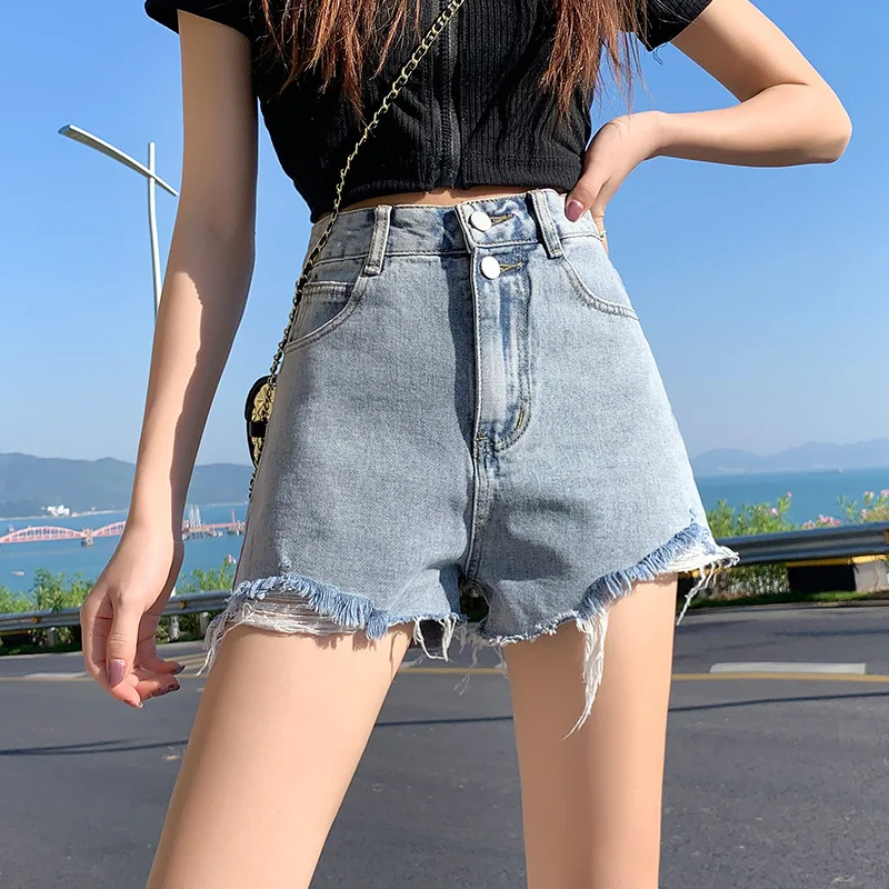 Denim Shorts High Waisted Slimming Raw Edge Hot Pants Women Retro Street Clothing 2023 Summer New Sexy Girl Denim Shorts Mujer