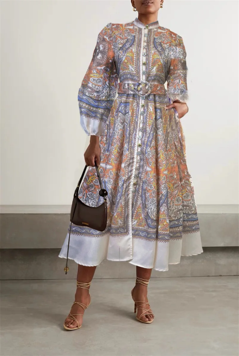 Женское платье с принтом во французском стиле роскошное длинное