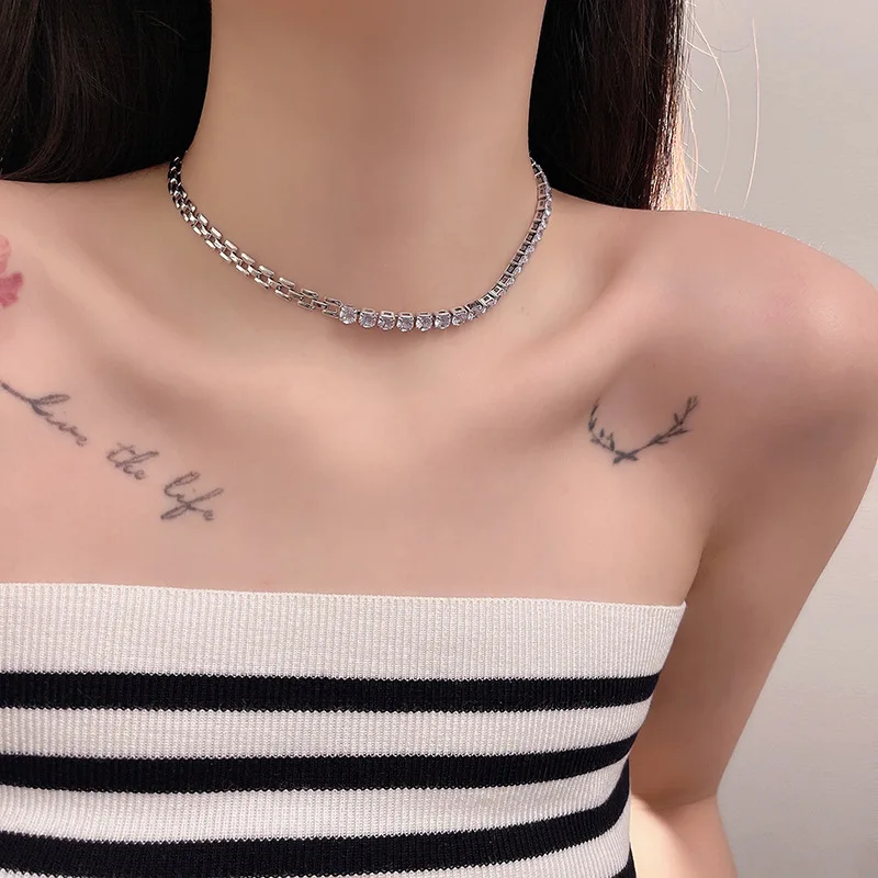 

Korean Chic Handmade Bling Crystal Simple Choker Necklace Party Jewelry