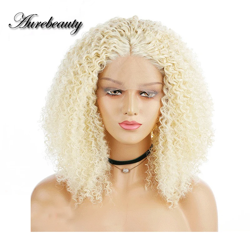 

Afro Kinky Curly Synthetic Lace Front 613 Honey Ash Blonde Wig Glueless 13x4 HD Frontal Natural Short Transparent Hair Wigs
