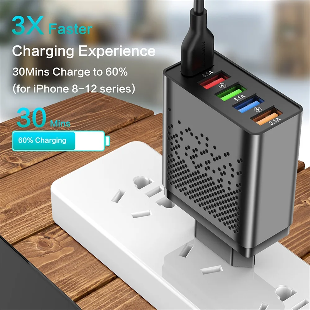 

Быстрое зарядное устройство QC3.0 с 5 USB-портами, 48 Вт/3 А (макс.) для iPhone, Samsung, Xiaomi, Huawei, Redmi, настенный адаптер, быстрое зарядное устройство для пут...