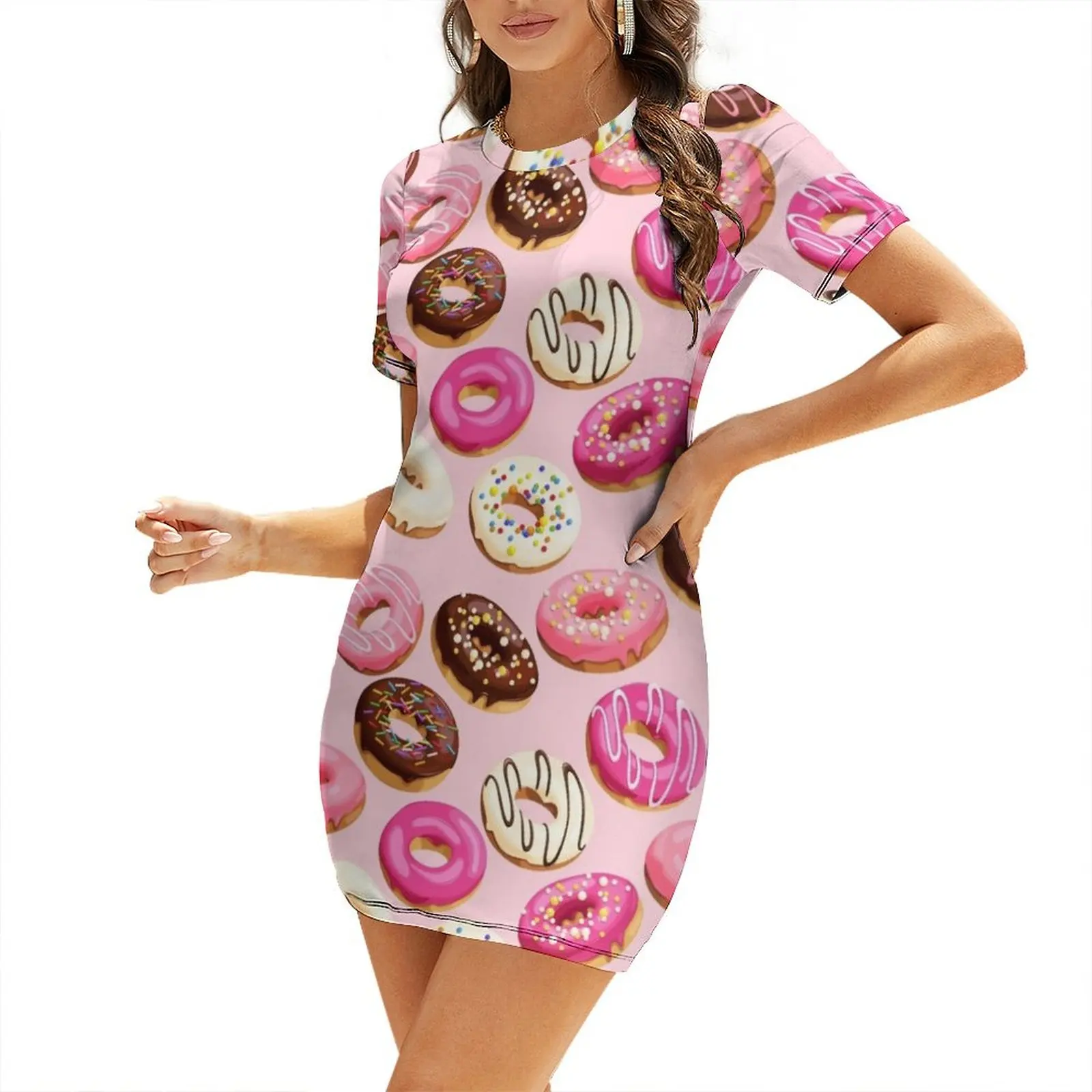 Розовое вкусное платье с короткими рукавами в стиле ретро элегантные и красивые