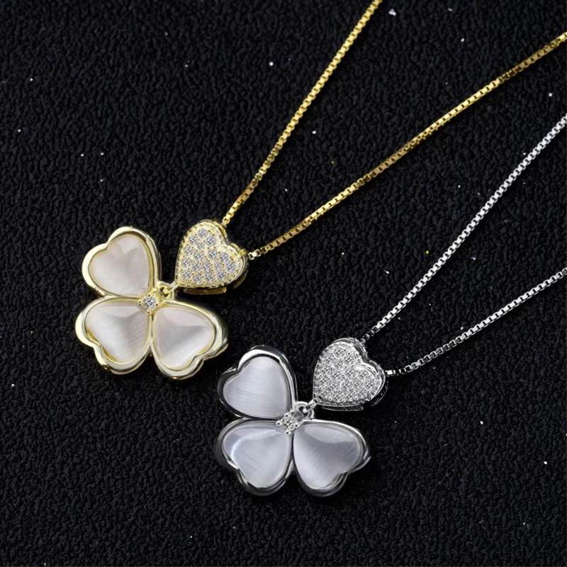 

999 Silver Heart Four-Leaf Flower Necklace Fashion Gift Hot Selling Jewelry For Decoration Festival Gift 2022 New