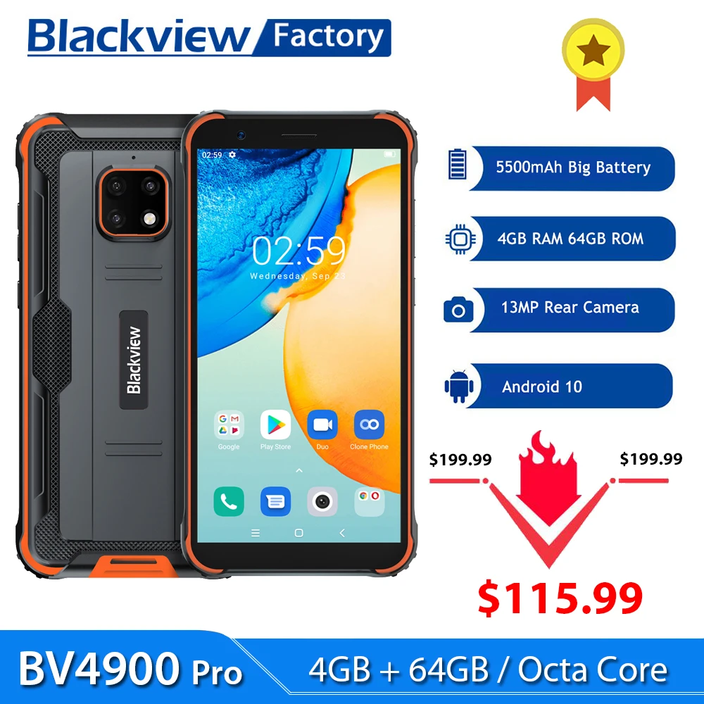 Blackview BV4900 Pro Смартфон 4ГБ+64ГБ 5580мАч IP68 Водонепроницаемый Android 10 Мобильный телефон 5.7&#x27&#x27 NFC Сотовые телефоны на.