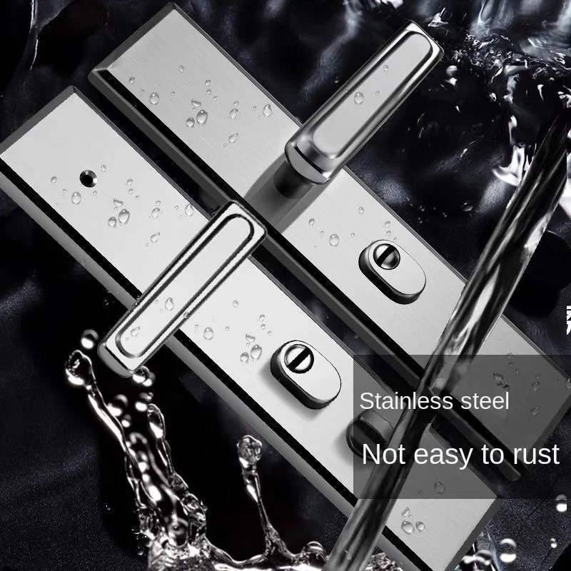 

Universal Entrance Security Door Lock Stainless Steel Shinny Multifunction Anti-theft Door Handle Lock Mechanical Lock Set