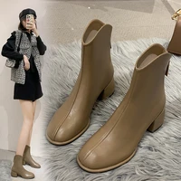 candy color soft leather ankle boots women fall winter plush square toe elegant vintage chelsea boots plus size 43 short boots