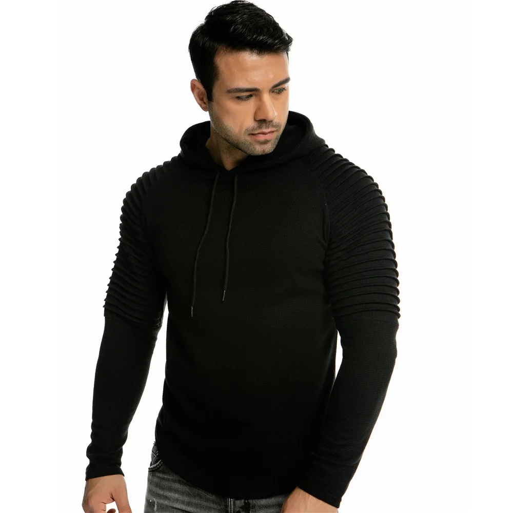 

Мужская облегающая Однотонная футболка с капюшоном и длинным рукавом, мужские свитшоты в полоску с рукавом реглан