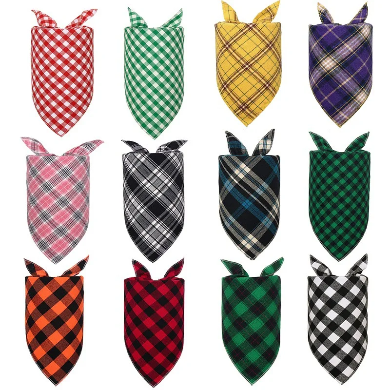 

Plaid Cotton Pet Saliva Towel Triangle Scarf Fashion Plaid Cat and Dog Spot Pets Acessorios Dog Bandana