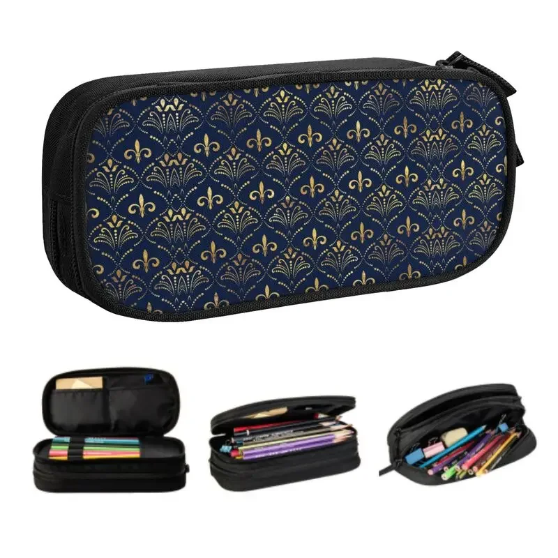 

Kawaii Elegant Lily Floral Fleur De Lys Pattern Pencil Case for Girls Boys Large Capacity Pencil Pouch School Accessories