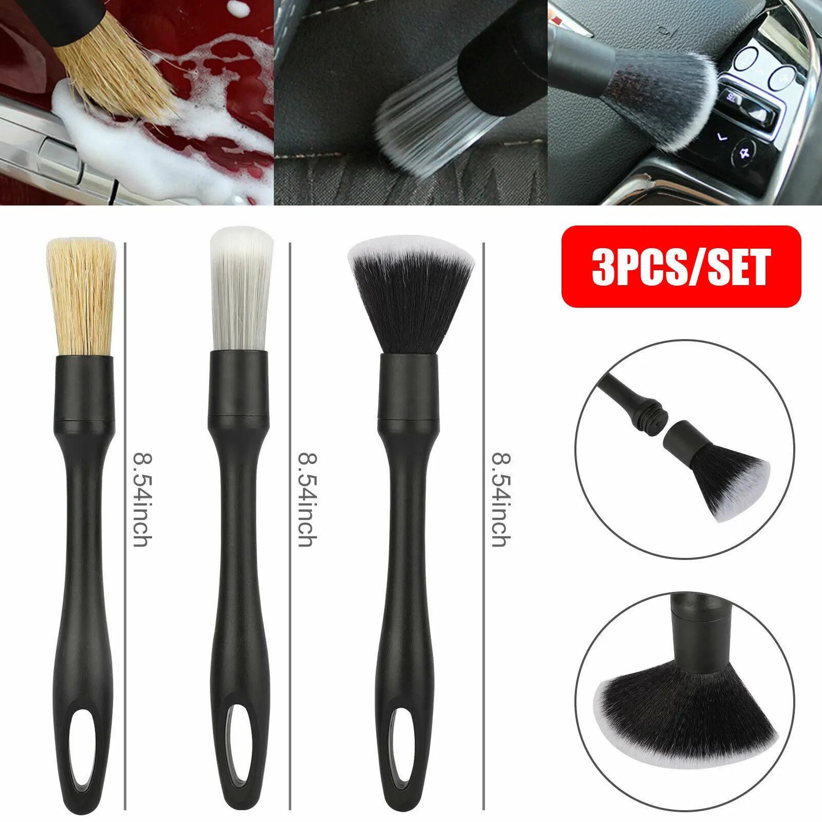 

3Pack Car Detail Brush Wash Auto Detailing Cleaning Set Engine Wheel Rim Grill Clean Tool Multi Sizes Dust Cleaner