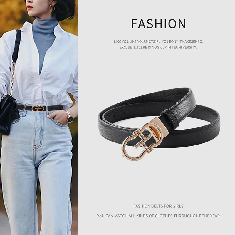 

High Quality Genuine Leather Belt For Women Alloy Smooth Buckle Fashion Simple Black Ladies Belt New Dress Female Waistband