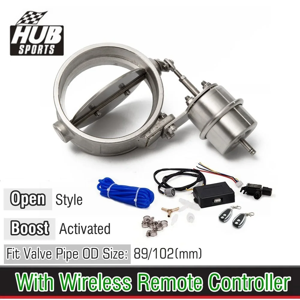 

HUB sports Exhaust Control Valve With Boost Actuator Cutout 3.5" 89mm / 4" 102mm Pipe Open With Wireless Remote Controller Set