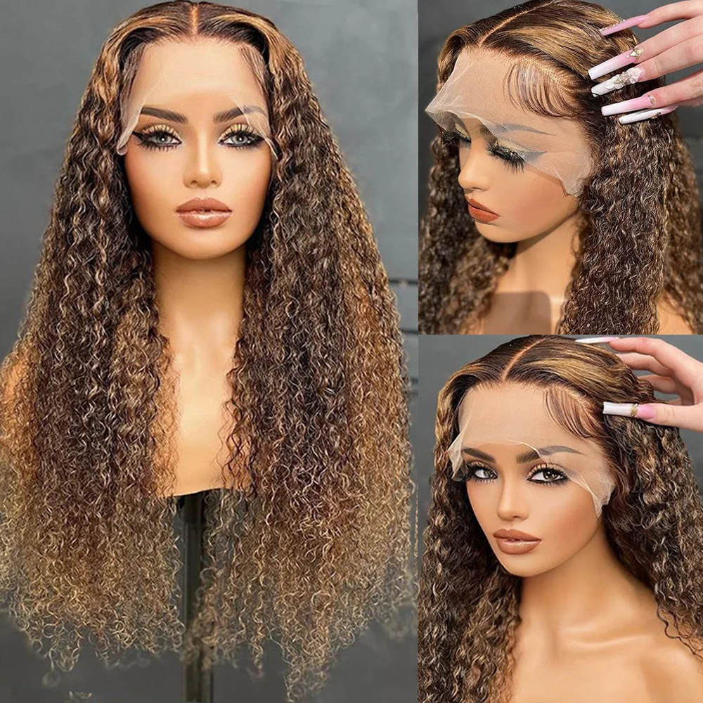 

32 Inch Curly Highlight Ombre Lace Front Wig Deep Wave Human Hair Wigs Honey Blonde Colored HD Frontal Lace Wigs For Black Women