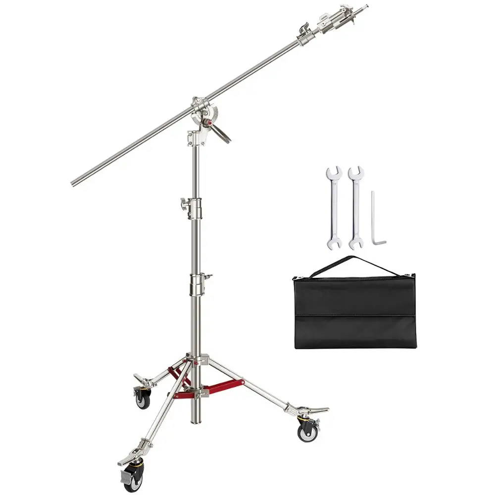 

Neewer Pro 100% Stainless Steel C Stand Light Stand with Casters, Max. Height 14.4ft/440cm with 7ft/218cm Cross-Bar