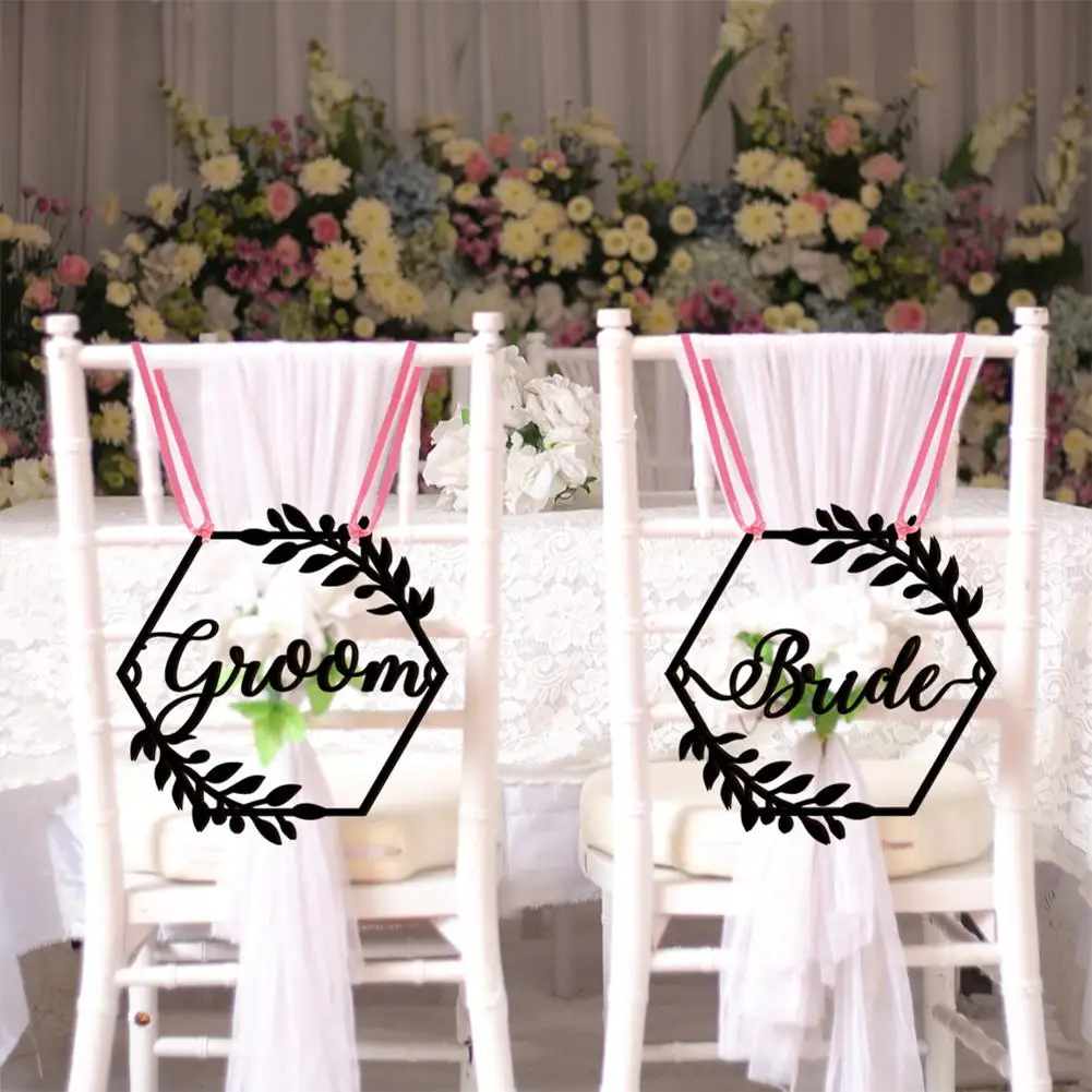 1 Pair Wooden Chair Sign Bride Groom Sign Chair Decor Chair Back Hanging Pendant For Wedding Decorations
