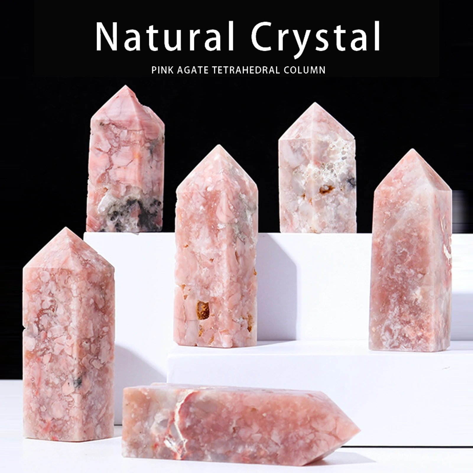 

1Pc Natural Healing Crystals Natural Pink Agate Tetrahedral Column Flower Agate Energy Tower Rare Quartz Healing Aura Decoration