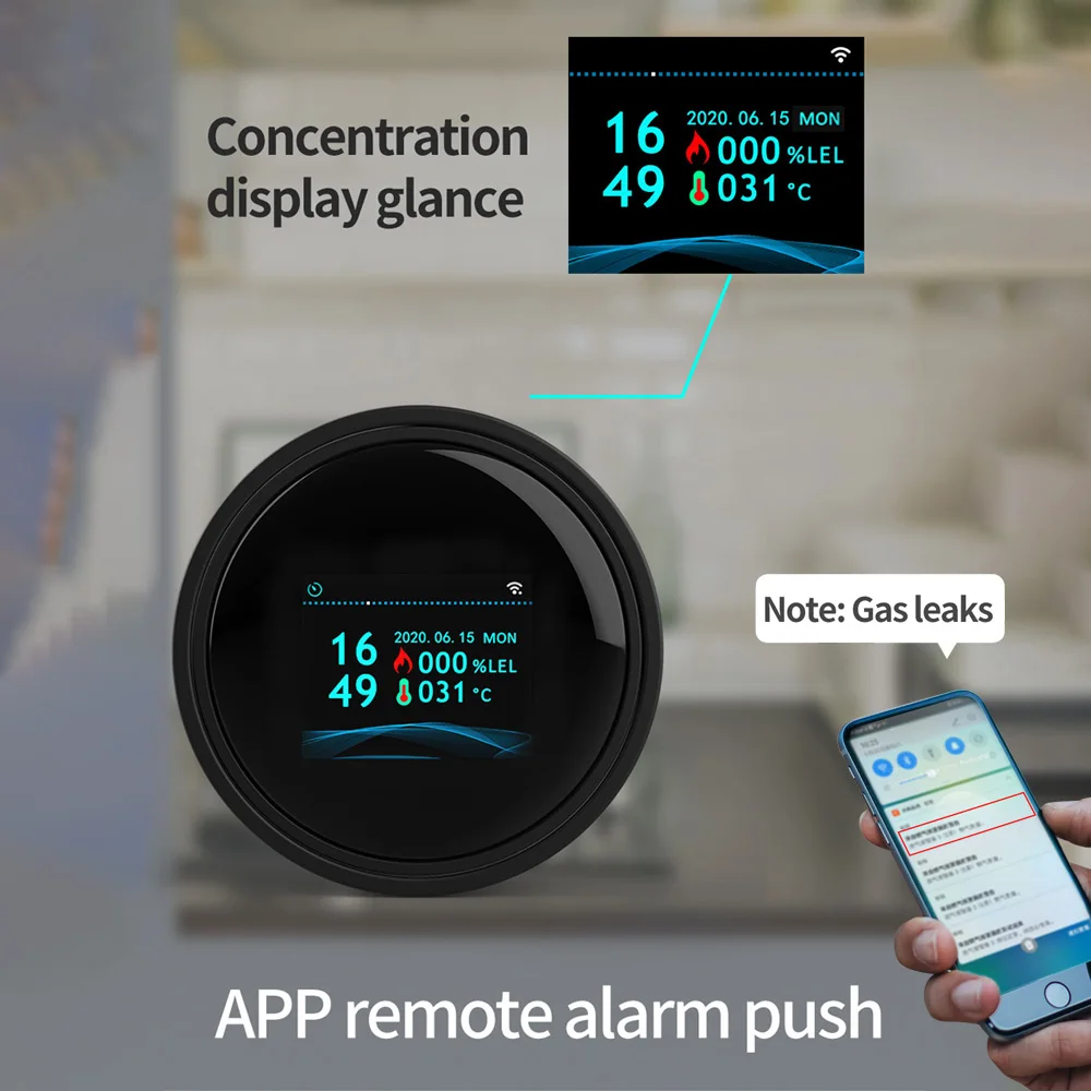 Детектор утечки газа Wi-Fi детектор для дома кухни ванной складов с цветным