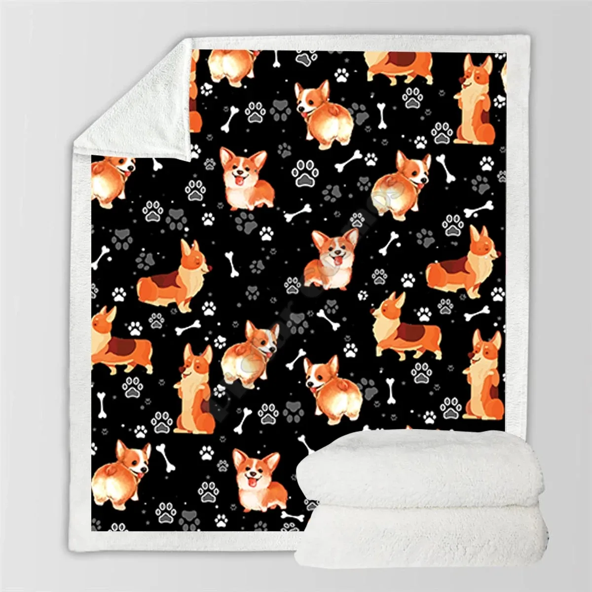 

Cute Welsh Corgi Cozy Premiun Fleece Blanket 3D printed Sherpa Blanket on Bed Home Textiles