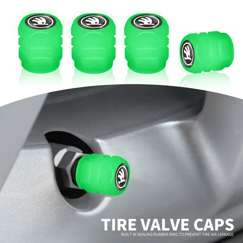 4 шт. светящиеся колпачки клапанов с логотипом автомобиля автозапчасти для Skoda