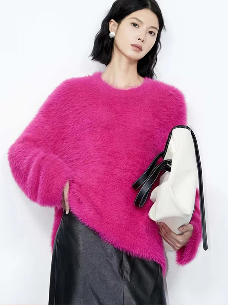 Женский вязаный свитер из искусственной норки свободный мягкий пуловер с