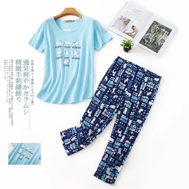 

Women's Pajamas Set Cartoon Short Sleeve Tops Long Pants 2Piece/Set Casual Pyjama Big Size Mom Homewear Cozy Plus Sleepwear