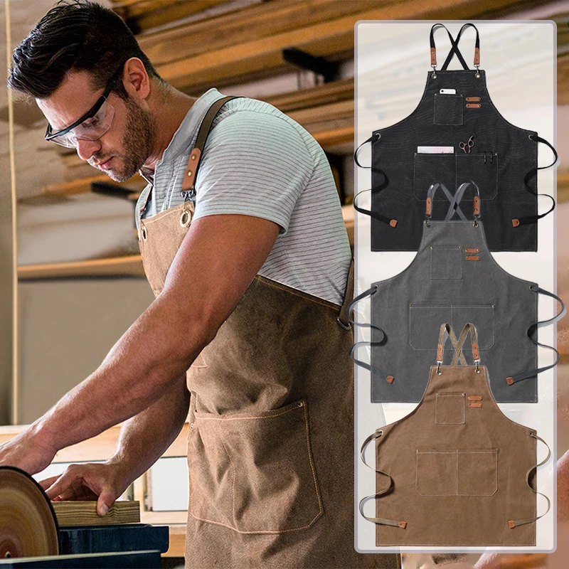 

Thicken Canvas Denim Apron Antifouling Barista Apron Kitchen Restaurant Worker Barber Carpenter Florist Apron for Women Man