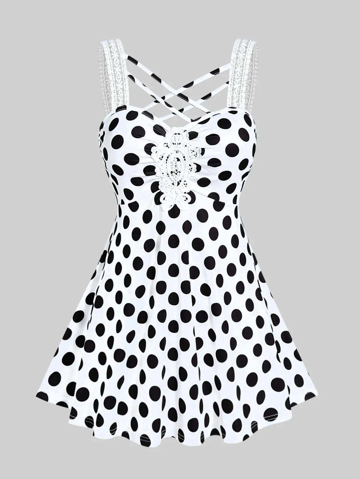 

Women's Spaghttie Strapless Crisscross Polka Dot Vintqage 1950s With lace Swing Asymmetric Hem Tunic Tank Tee T Shirt Top