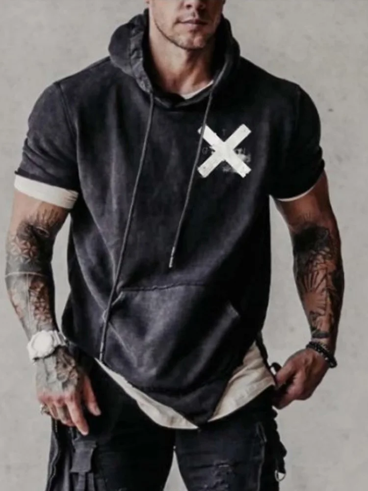 Пуловер мужской с коротким рукавом уличная одежда в стиле ретро Повседневная