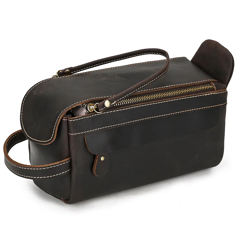 

Luxury Designer Genuine Leather Comsmetic Travel Bag Toiletries Organizer Men Women Wash Bag Retro Fashion Clutches Storage Bag