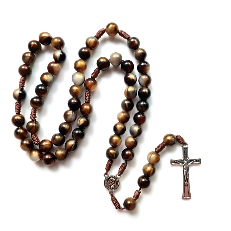 Catholic Rosary Necklace Christian Prayer Bead Y Necklace Cross Pendant