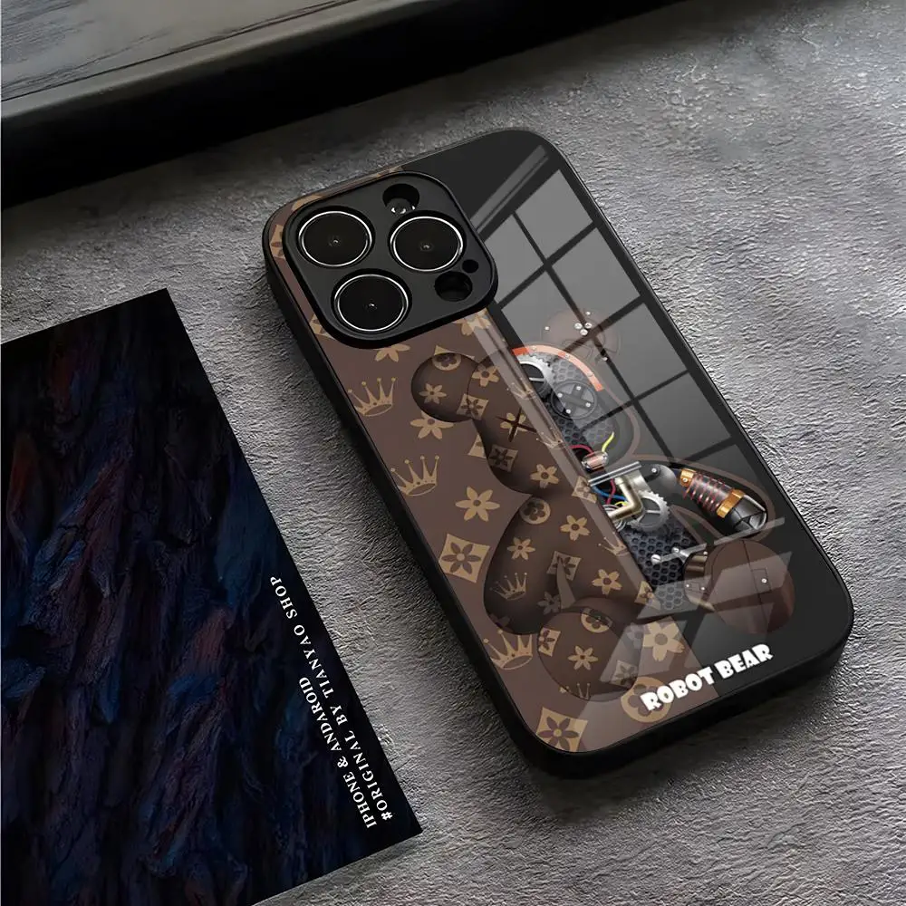 Бренд R-Robots Bear Чехол для телефона IPhone 13 Pro Max 14 16 Plus 12 Mini 11 15 X XR XS 8 7 SE Стеклянная