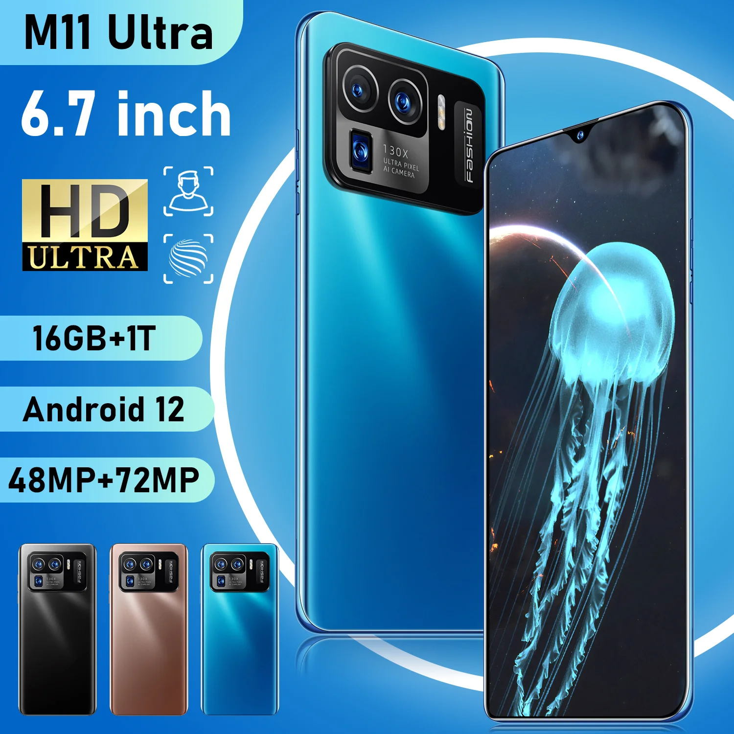 M11 Ultra смартфон с 5 5-дюймовым дисплеем процессором Snapdragon 6 7 ОЗУ 16 ГБ ПЗУ 1 ТБ 72 МП |