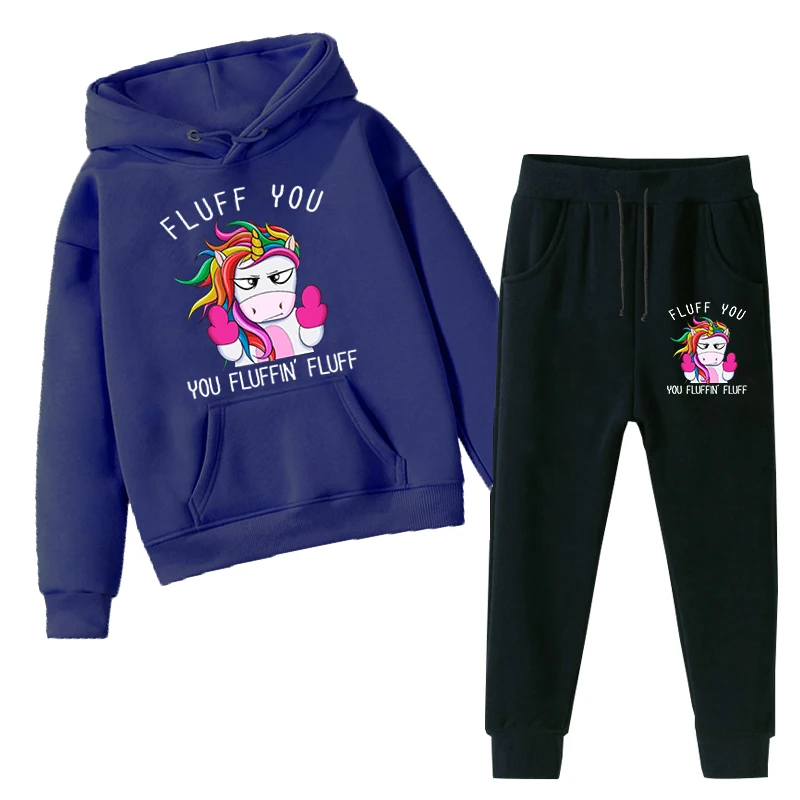 Fluff You Unicorn  Hoodie Children's Clothing Unicorn CartoonHoodie Suitable Boys GirlAnime Sleeve Pullover Sweatshirt Sets