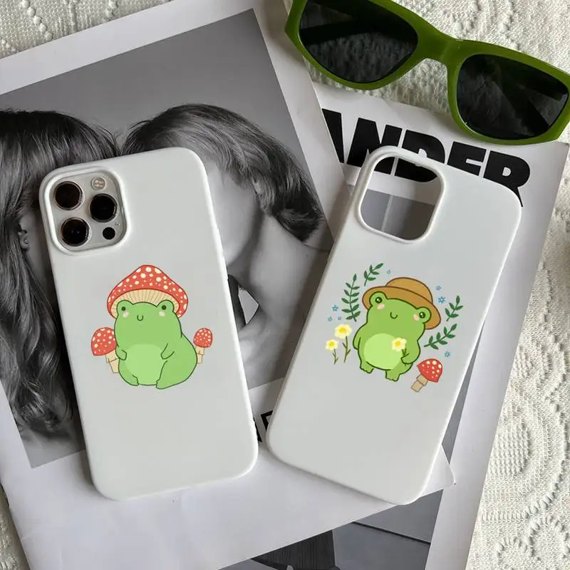 

mushroom frog cute cartoon Phone Case Candy Color for iPhone 6 7 8 11 12 13 s mini pro X XS XR MAX Plus