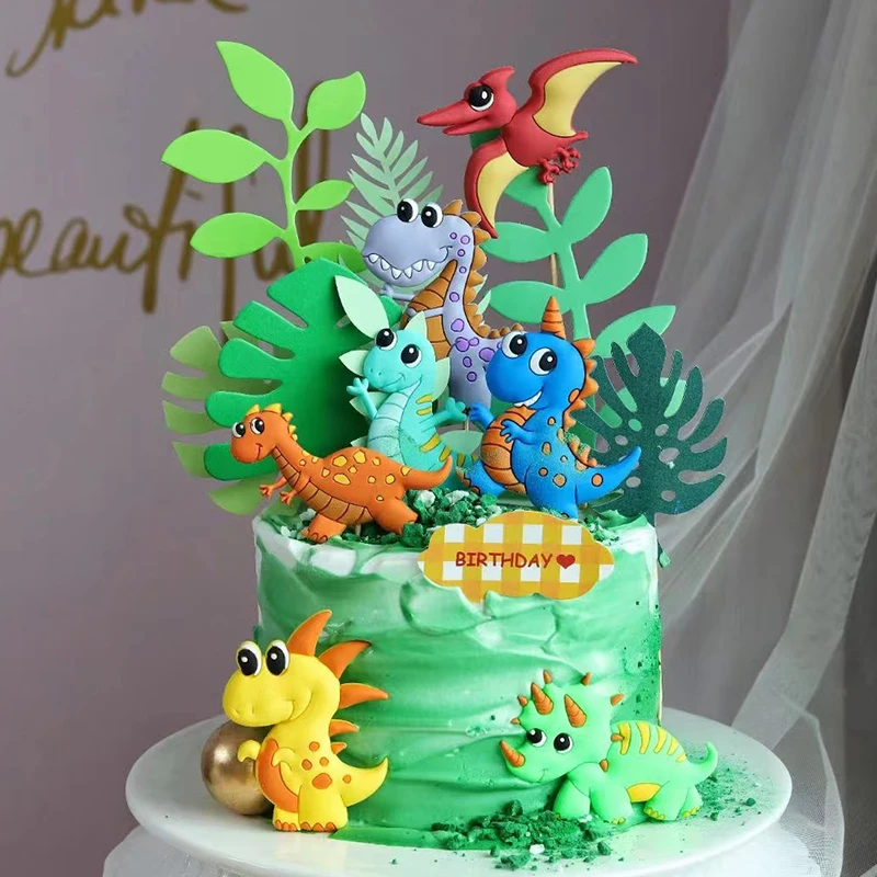 Soft Glue Dinosaur Baking accessories Party Happy Birthday Jungle Safari Party Cake Decor Jurassic World Cake baking Kids Boy De