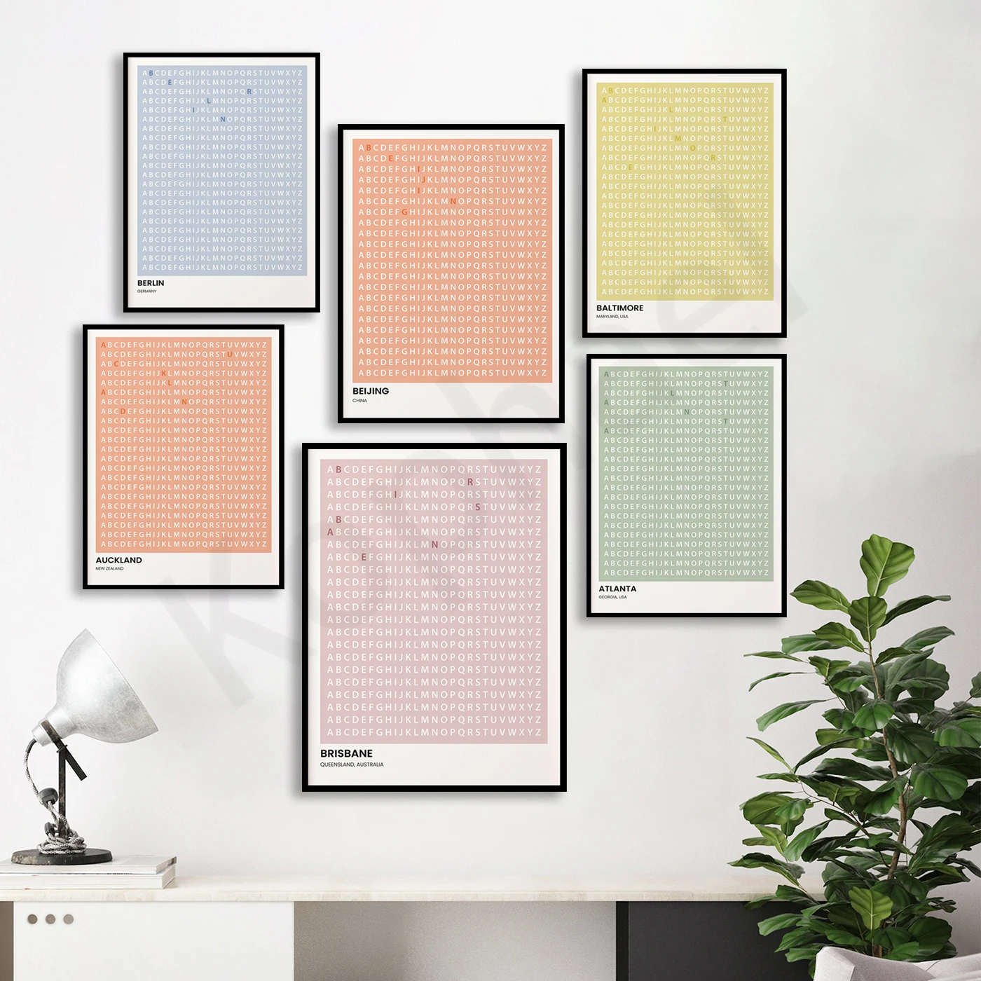 Бруклин Окленд Берлин Брисбен Бостон Пекин Барселона Остин Балтимор Атланта. Городская Улица Алфавит карта Плакат